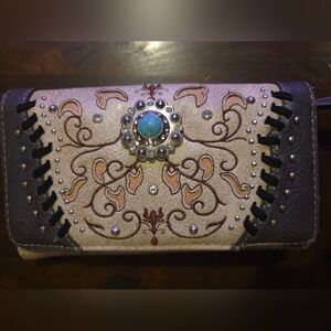 Zelris Spring Bloom Western Concho Women Crossbody Wrist Trifold Wallet